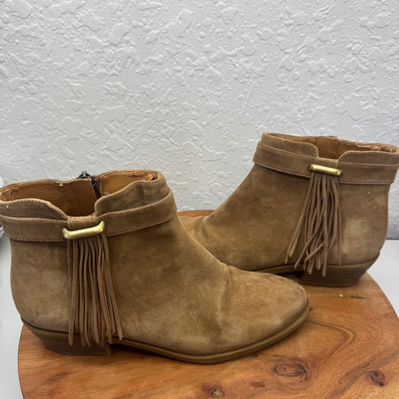 Nine West Women's 8M Tan Suede Fringe Ankle Boots Western Boho NWWILLITO - Picture 8 of 9